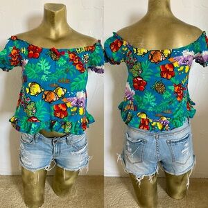 Girls HAWAIIAN Off The SHOULDER Babydoll TOP Size Large